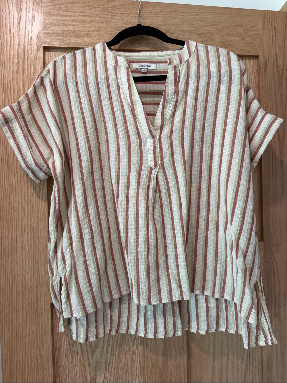 Madewell Cream Top with Rust & Olive Stripes